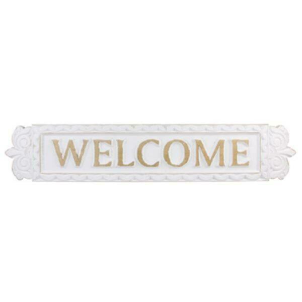 Youngs Wood Carved Washed Welcome Sign, White 20511